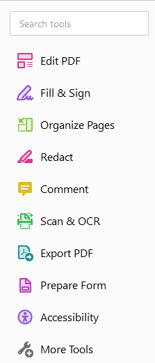 Adobe Acrobat tool options